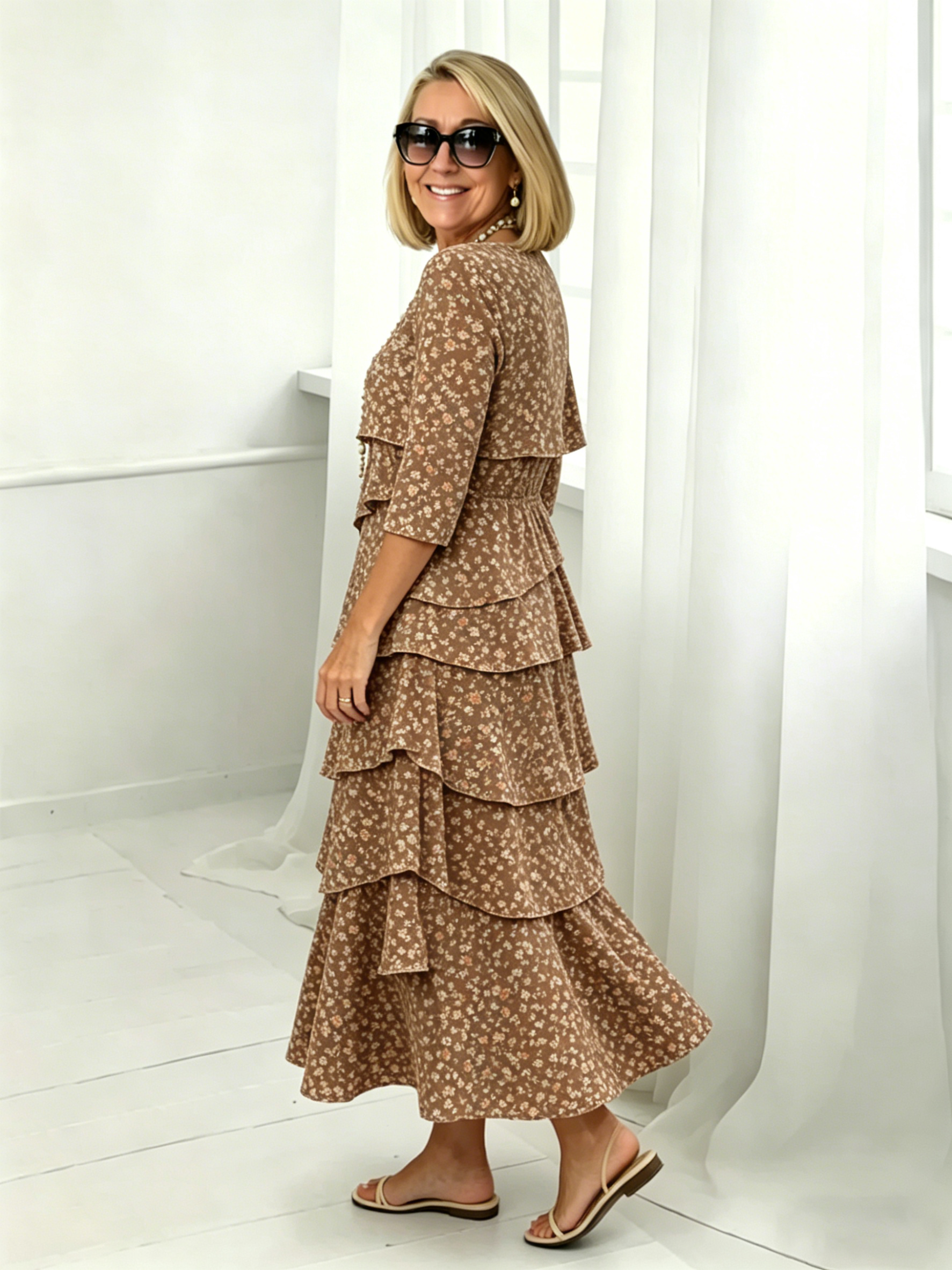 Maxi Dress Vacation Bohemia Multi-plant Floral Print Cascade Boho Dress