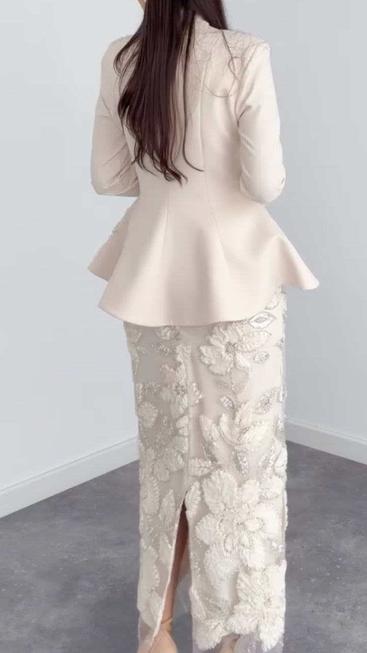loLace Peplum Jacket & Floral Lace Midi Skirt Co‑Ord Set