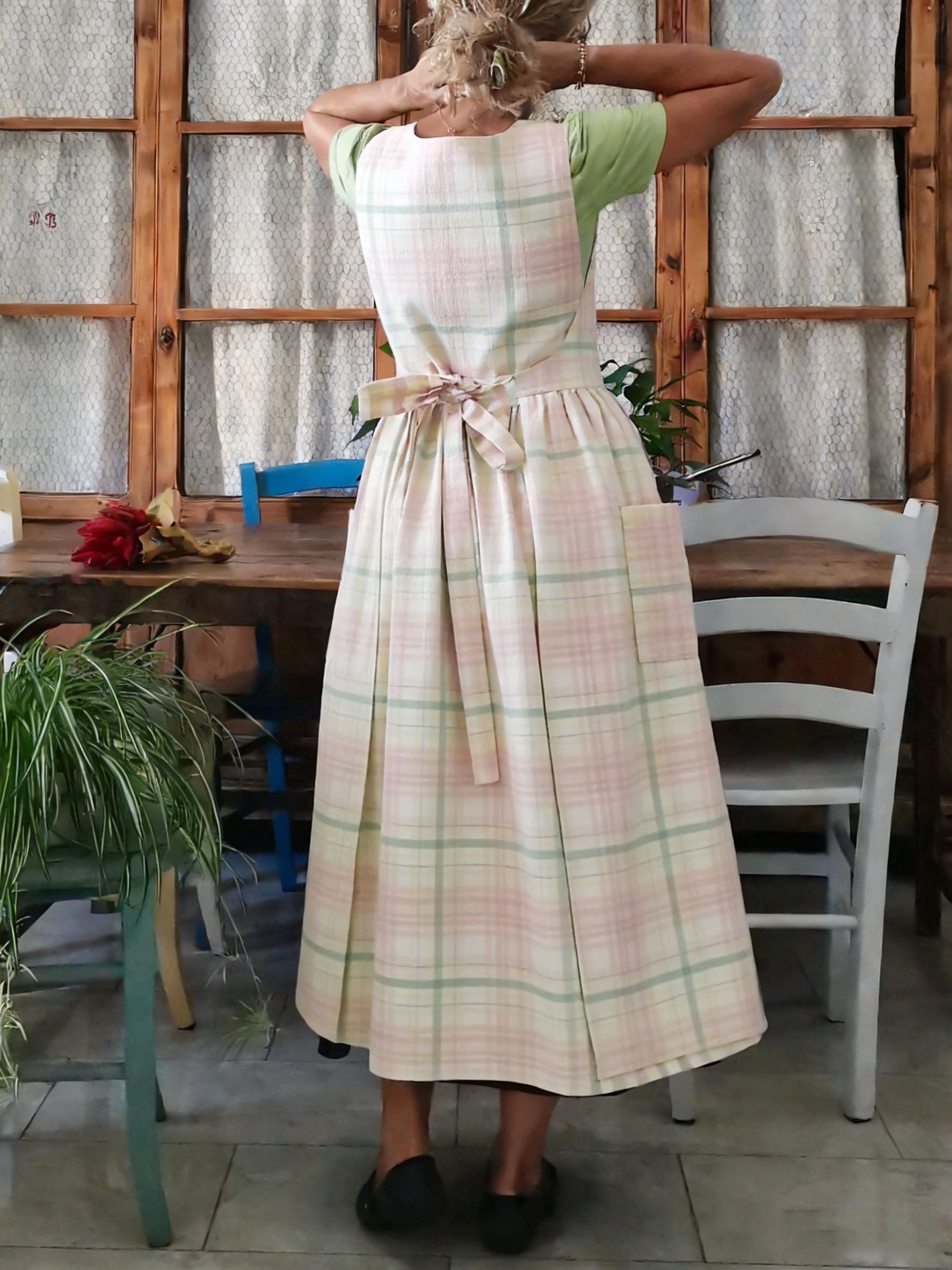 Soft Pastel Plaid Maxi Apron
