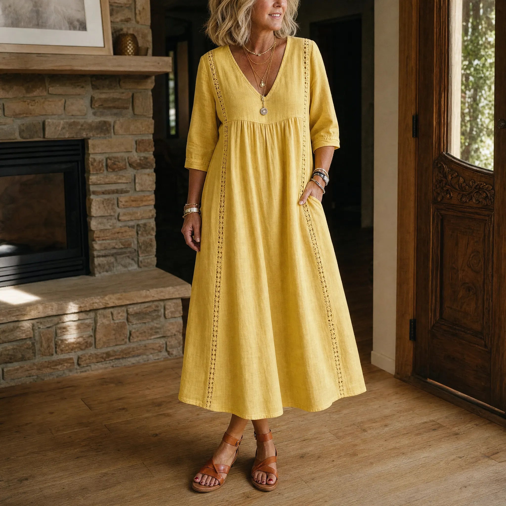 Virella – Women's Relaxed Midi Dress with Pockets