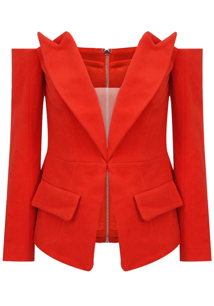Long Sleeve Bardot Top Red