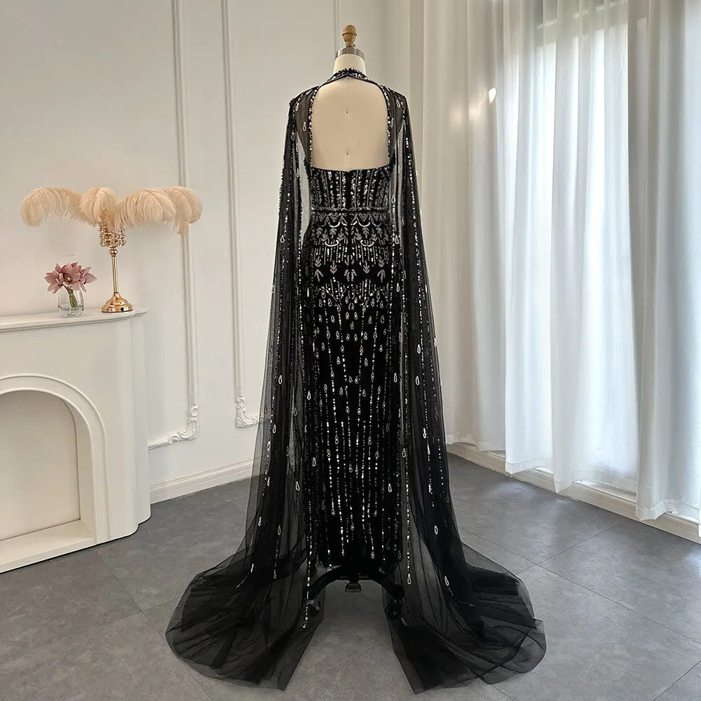 DreamyVow  Luxury Dubai Mermaid Pink Evening Dresses with Cape Sleeves 2023 Arabic Women Wedding Guest Formal Party Gowns 361