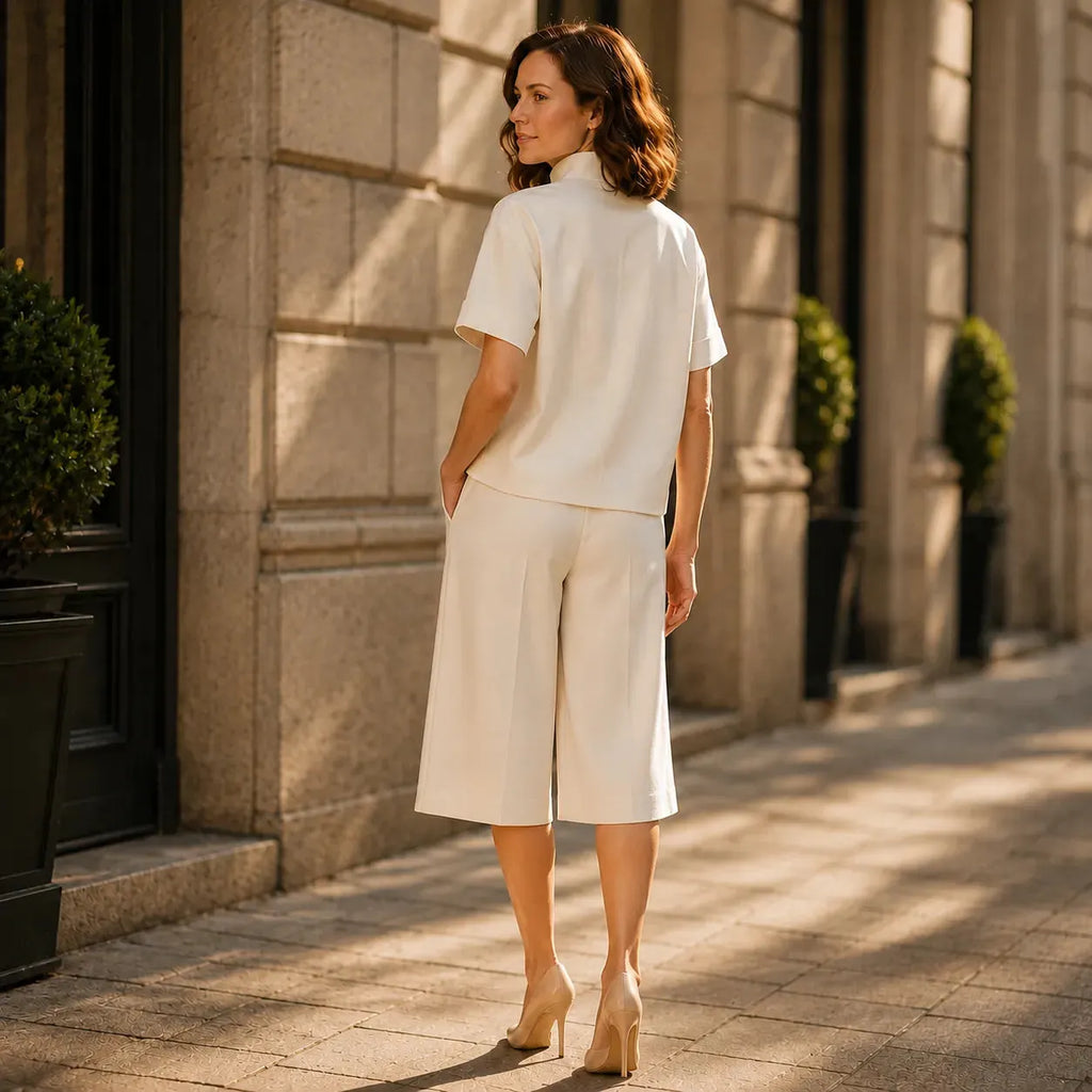 Solene – Stand Collar Wide Leg Culotte Two Piece Set