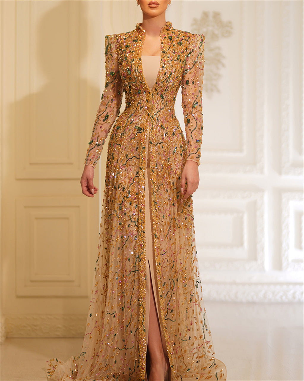 Women's Sequin Embroidered Mesh Prom Dress