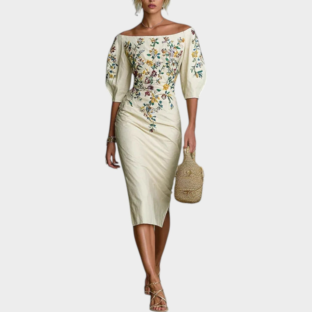 Elegant Off-Shoulder Embroidered Dress