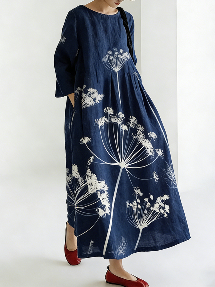 Japanese Art Retro Style Floral Printed Women's Dress