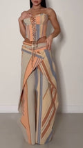 Stripe Corset Top & Wrap Overlay Wide Leg Pants Co‑Ord Set