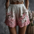 Women's Floral Pattern Gradient Linen Casual Shorts