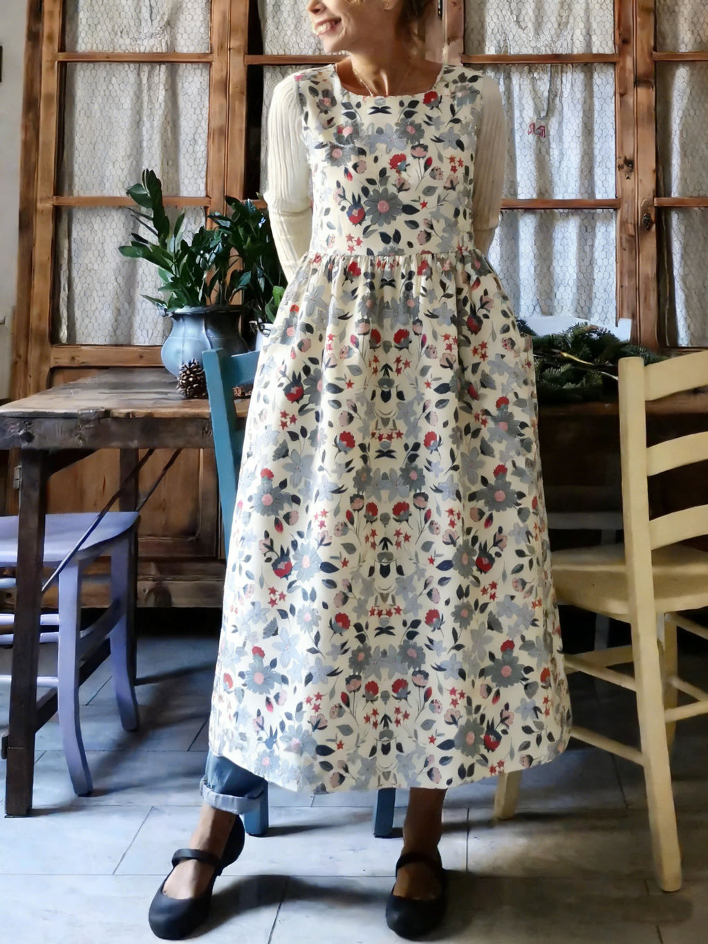 Vintage Floral Print Apron