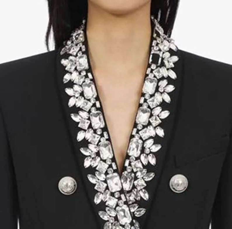 Women Black 2 Piece Suit With Designer Glass Stone Work./two piece suit/Womens Suit Set/Wedding Suit/ Women’s Coats Suit Set.