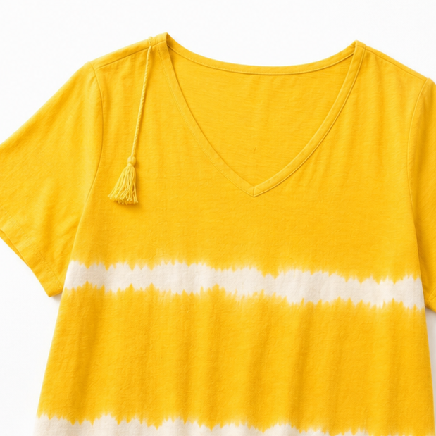 Solavia – Tie Dye Shift Dress V Neck Short Sleeve Summer