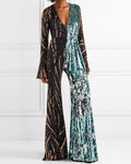 Women's Sequin Panel Two-Tone Jumpsuit