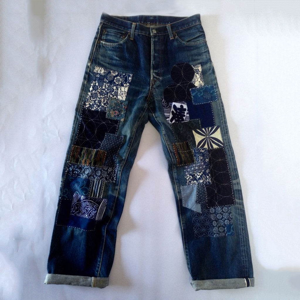 Japanese Style Sashiko Patchwork Design Jeans