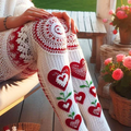 Vintage Crochet Floral And heart Cozy Knit Leggings