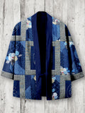 Vintage Japanese Sashiko Patchwork Linen Blend Kimono Cardigan
