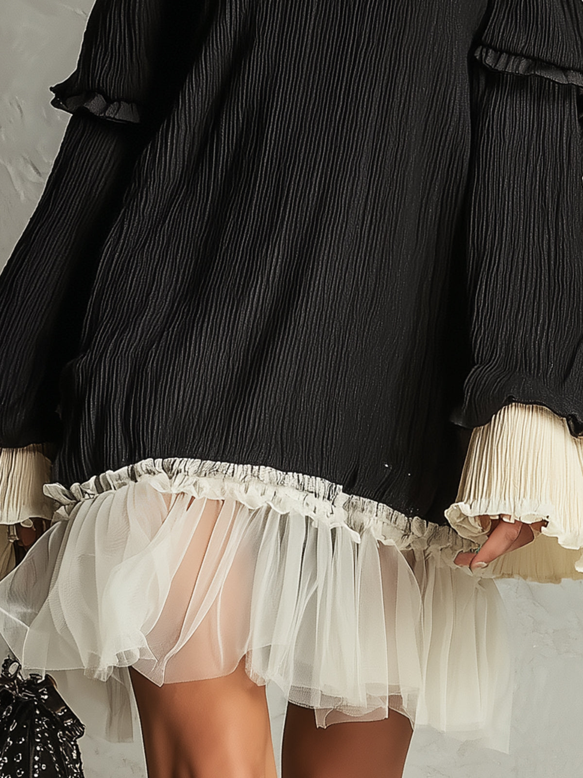 Off-Shoulder Black Ruffle Trim Mini Dress