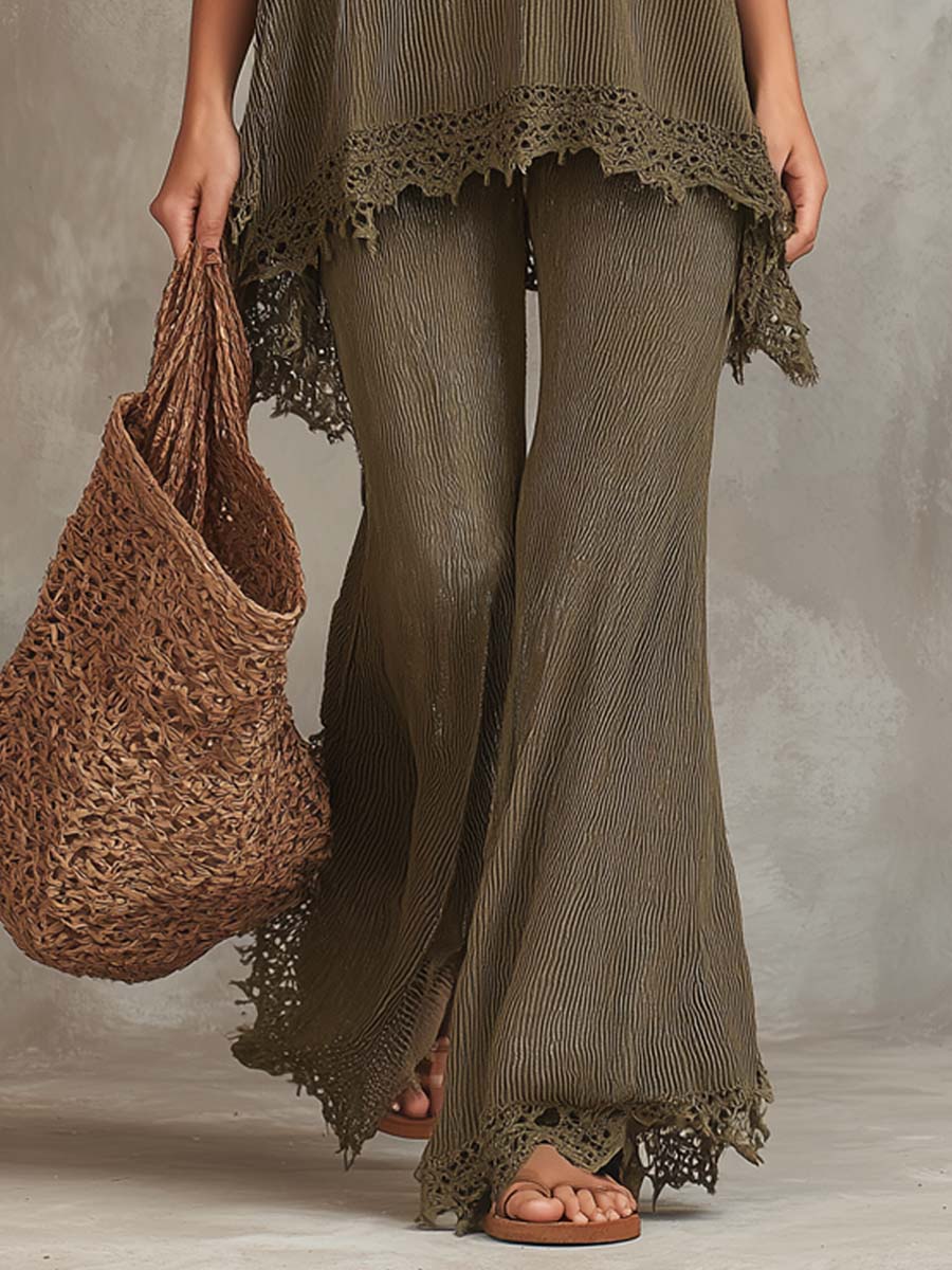 Bohemian Style Flared Hem Knit Pants