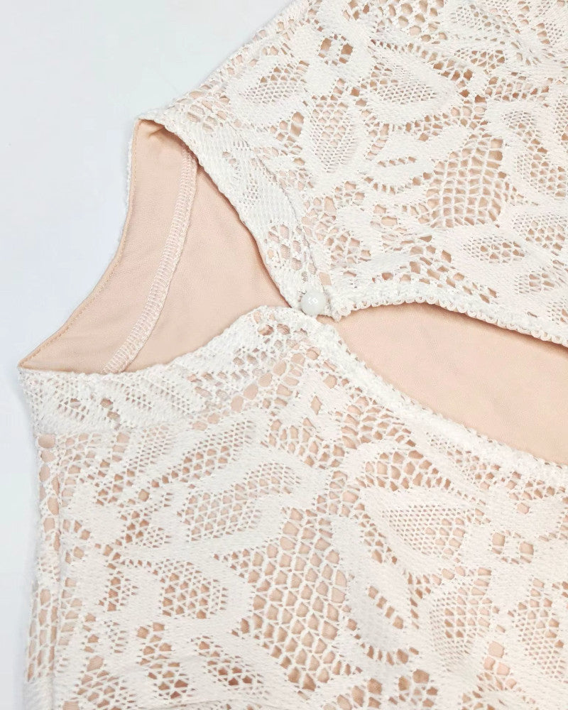 Long Sleeve Crochet Dress Ivory