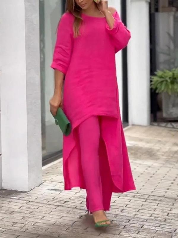 Fashionable Solid Color Two-piece Set